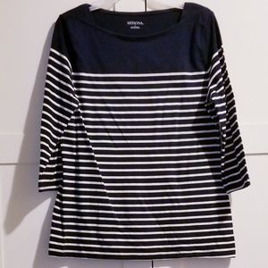 3/4 Navy blue & White Striped Shirt